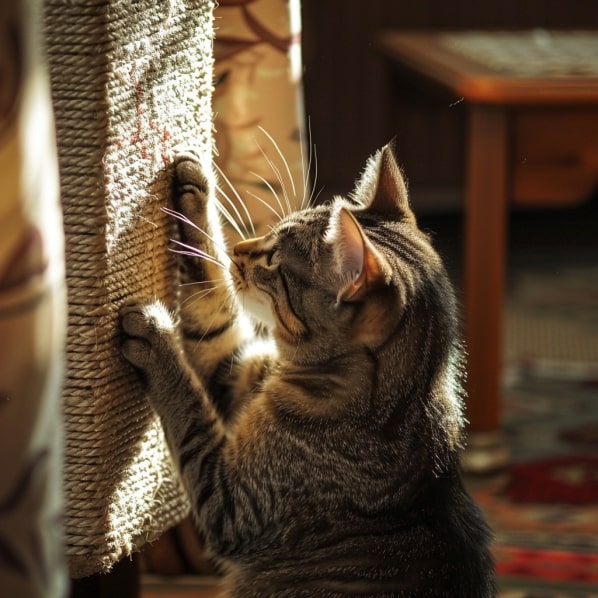 Kot korzystający z drapaka