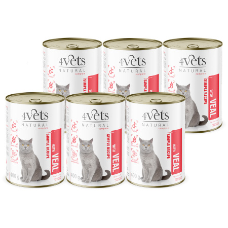 4Vets Natural Mokra karma dla kota z cielęciną zestaw 6 x 400 g