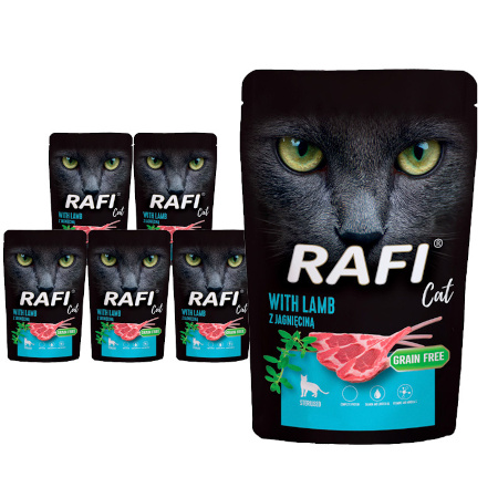 Mokra karma dla kotów sterylizowanych z jagnięciną Rafi Cat Adult zestaw 10 x 100 g