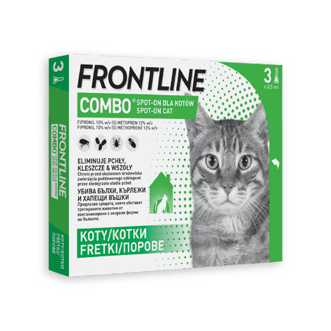 Frontline Combo Spot-on Roztwór do nakrapiania przeciwko pchłom i kleszczom dla kotów 3 pipetki 0,5 ml