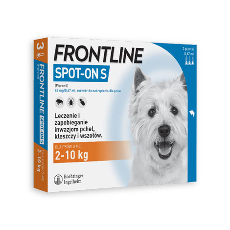Frontline Spot-on Roztwór do nakrapiania przeciwko pchłom i kleszczom dla psów S 3 pipetki 0,67 ml