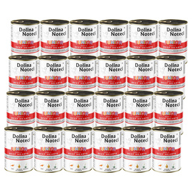 Mokra karma dla psa junior Dolina Noteci Premium bogata w serca wołowe zestaw 24 x 400 g