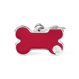 Zawieszka Adresówka Identyfikator z grawerem dla psa i kota kość czerwona z obramówką S
