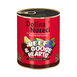 Mokra karma dla psa Dolina Noteci Superfood wołowina i serca gęsi puszka 800 g