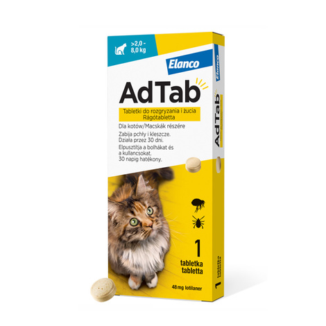 Elanco AdTab Cat Tabletka na pchły i kleszcze dla kota 2 - 8 kg 48 mg 1 tabl.