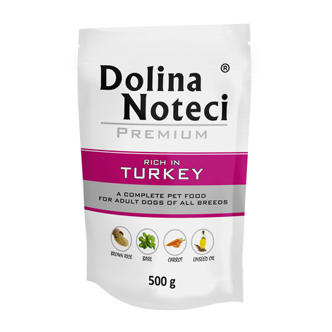 Mokra karma dla psa Dolina Noteci Premium bogata w indyka saszetka 500 g