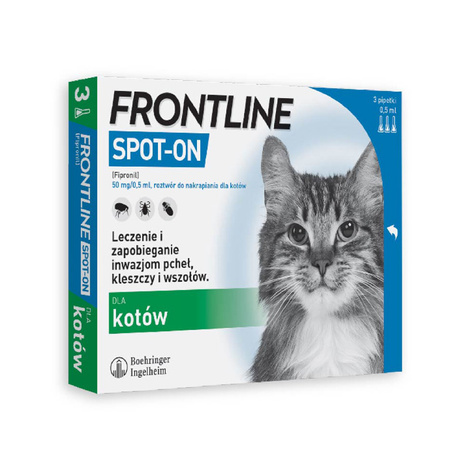 Frontline Spot-on Roztwór do nakrapiania przeciwko pchłom i kleszczom dla kotów 3 pipetki 0,5 ml