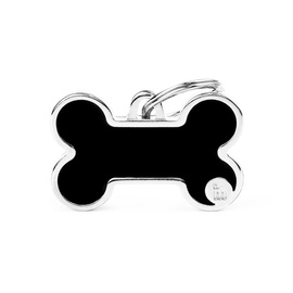 Zawieszka Adresówka Identyfikator z grawerem dla psa i kota czarna kość z obramówką L