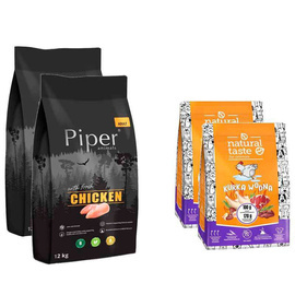 Karma sucha dla psa Piper Animals z kurczakiem worek 2 x 12 kg + Karma suszona Natural Taste Kurka Wodna 2 x 1 kg