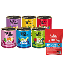 Mokra karma dla psa Dolina Noteci Superfood Mix 6 x 800 g + Danie z jagnięciny karma suszona 150 g GRATIS