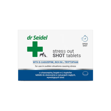 Dr Seidel Stress Out Shot Tablets Tabletki do stosowania w sytuacjach nagłych wywołujących stres dla psa i kota 10 tabl.