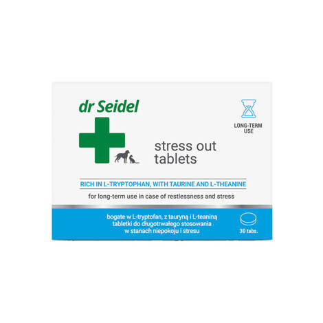 Dr Seidel Stress Out Tablets Tabletki do długotrwałego stosowania w stanach niepokoju i stresu dla psa i kota 30 tabl.