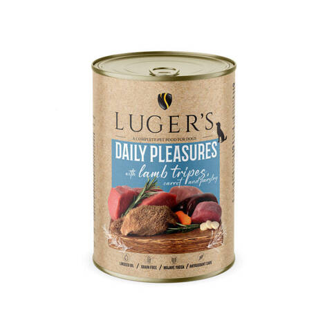 Karma mokra dla psa Luger's Daily Pleasures z żołądkami jagnięcymi, marchewką i pietruszką 400 g